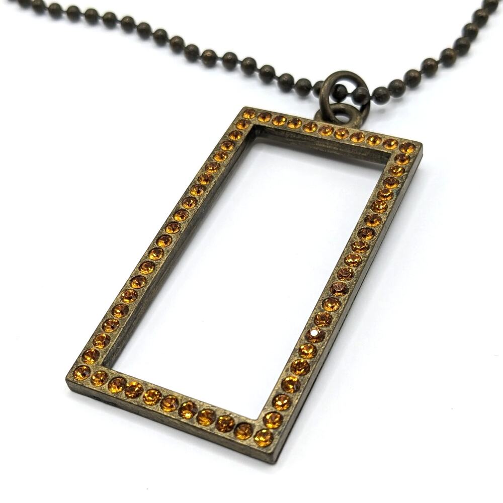 SiSi Amber Orange Rhinestone Rectangular Statement Pendant Choker Necklace - Picture 2 of 5